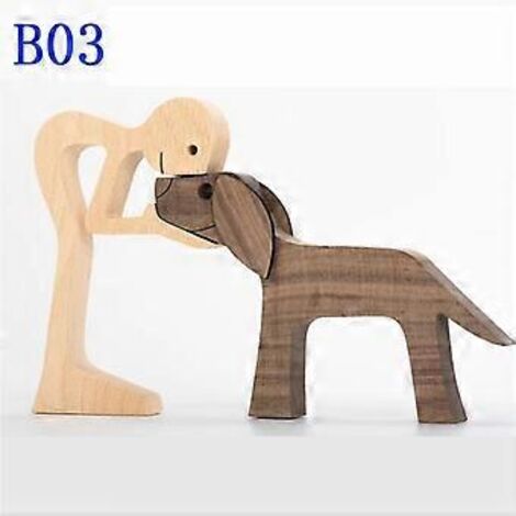 Ornements en bois sculpté représentant une famille de chiots (SZTXJ), sculpture artisanale en bois massif naturel, cadeaux créatifs sculptés à la main (chien et garçon)