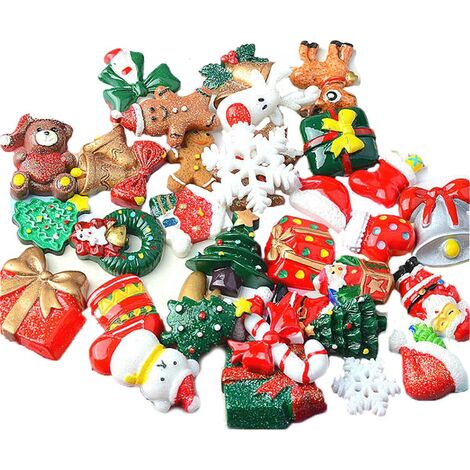 Ornements miniatures de Noël, 100 pièces Figurines de décoration de Noël aléatoires Accessoires Figurine miniature en résine pour mini décoration de Noël Cadeaux de bricolage Cadeaux