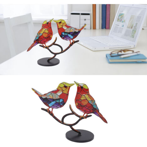 Ornithologische Dekoration [Eisen] Paar Buntglas-Vögel, Skulpturen für Wohnzimmertisch