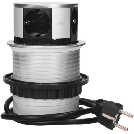 Orno AE-1341(GS) Presa Multipla a Scomparsa a 4 ingressi 3650W max Ø 10 cm con cavo Schuko da 1,5 m
