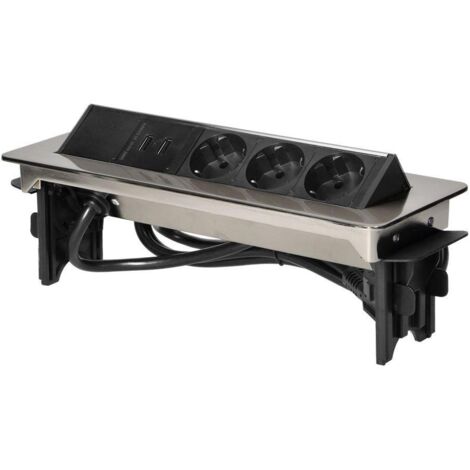 ORNO AE-1364 Ciabatta a scomparsa a 3 prese con caricatore USB, lunghezza cavo 1,8 m, presa Schuko tipo F