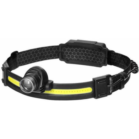 Orno Linterna frontal LED COB 3W + LED CREE 10W, iluminación manos libres para camping y emergencias, potente batería recargable 1200mAh, luz uniforme y concentrada, color negro.