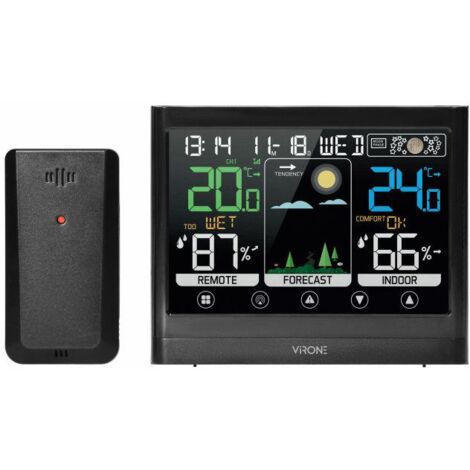 Orno, modèle WS-5, Station météo sans fil, température et humidité, écran LCD, noir, design compact et moderne, idéal pour la maison.