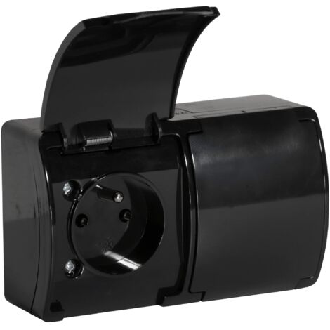 ORNO OE-7106/B Enchufe Superficie 2x2P+Z IP44 (Tipo Frances)