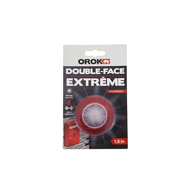 Orok - Ruban Adhésif Double Face, Bricolage - Ruban Adhésif Double Face Extérieur Extra Fort 1,5m X 19mm - Ruban Adhésif Double