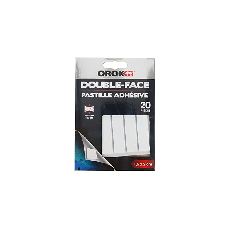 Orok - Ruban Adhésif Double Face, Bricolage - Lot De 20 Tampons Adhésif Double Face Mousse 1,5cm X 2cm - Lot De 20 Pastilles Adh