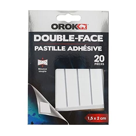 OROK - RUBAN ADHÉSIF DOUBLE FACE, BRICOLAGE - LOT DE 20 TAMPONS ADHÉSIF DOUBLE FACE MOUSSE 1,5CM X 2CM - LOT DE 20 PASTILLES ADH