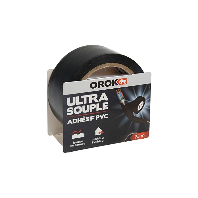 Orok - rubans adhésifs (bricolage), ruban adhésif d'emballage - ruban adhésif pvc noir 25M x 48MM, ruban adhésif de chantier pvc