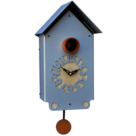 Orologio a Cucù da Parete 17X30X12Cm Pirondini Italia Casetta Alluminio Argentato