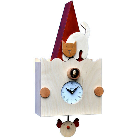 Orologio a Cucù da Parete 24X50X13Cm Pirondini Italia Micio Faggio e Betulla