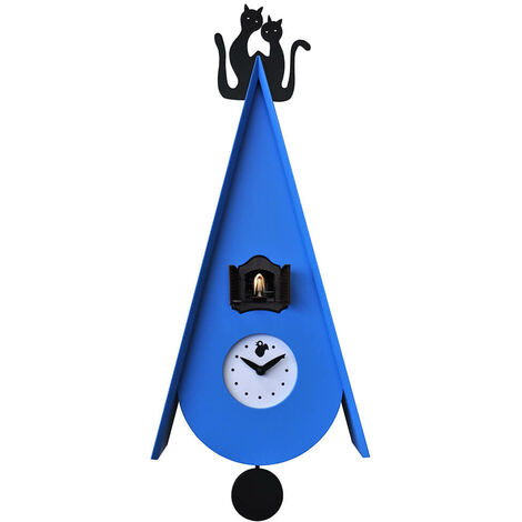 Orologio a Cucù da Parete 25X55X11Cm Pirondini Italia Gattini Blu Chiaro