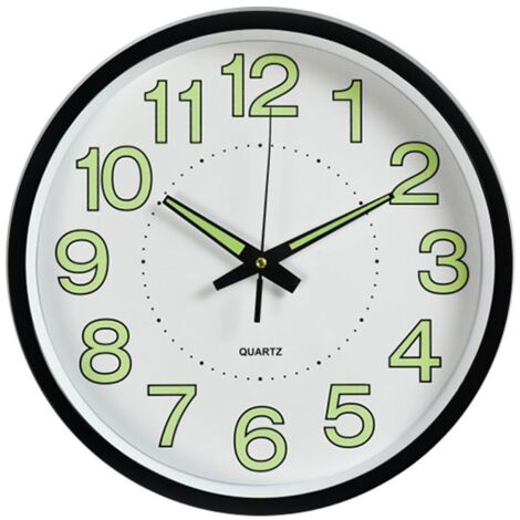 Orologio al quarzo, silenzioso, ben fatto, preciso, facile da installare, con funzione luce, 12 pollici, nero (batterie non incluse).