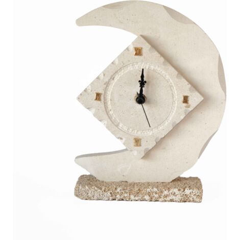 Orologio base con LUNA e SOLE scultura decorazione bomboniera in Carparo e Pietra Leccese salentina misure 22 x 22 cm
