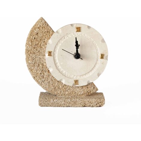 Orologio base con MEZZALUNA scultura decorazione bomboniera in Carparo e Pietra Leccese salentina misure 17 x 17 cm