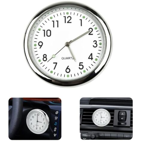 Orologio da auto rotondo bianco, orologio da auto luminoso, orologio da auto al quarzo, adatto a qualsiasi auto (con clip di ventilazione)
