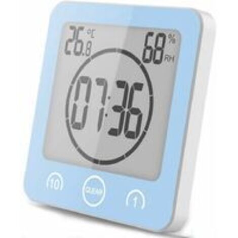 Orologio da bagno, impermeabile, con comandi touch, sveglia digitale LCD, termometro e igrometro, timer per il conto alla rovescia, a batteria, per trucco e cucina (blu)