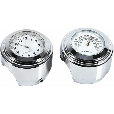 Orologio da manubrio per moto , orologio digitale da manubrio per moto impermeabile da 7/8" e termometro bianco