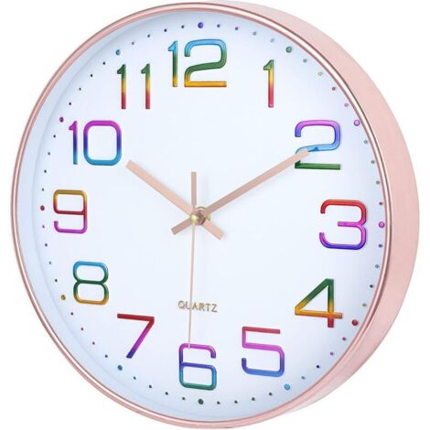 Orologio da parete 3D con numeri multicolore, silenzioso, moderno, 30 cm, color oro rosa, facile da leggere senza ticchettio, decorativo per cucina e soggiorno.