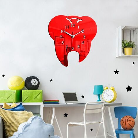 PANGUN Creative Orologio A Forma di Muro Dentale Decorazione Ornamento Muro Orologio 3D Acrilico Creativo Specchio Adesivi Murali-Nero 