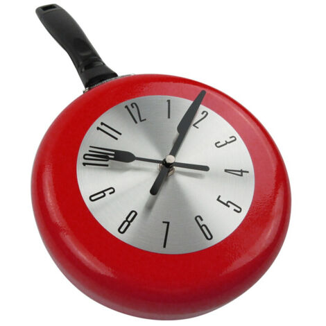 Orologio da parete a forma di padella, in alluminio, decorativo, 20 cm (8 pollici), rosso.