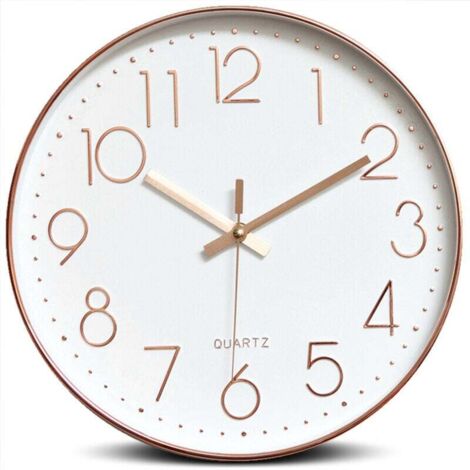 Orologio da parete al quarzo silenzioso di qualità, rotondo, facile da leggere, color oro.