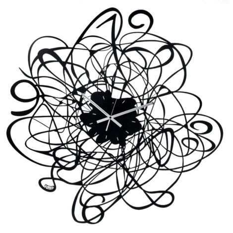 Orologio da parete Big Doodle Ø90 cm in ferro nero con numeri e cornice intrecciata Design moderno decorativo Lancette bianche Made in Italy