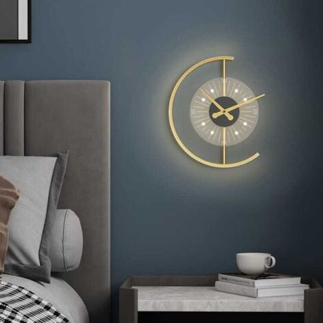 Orologio da parete con luce LED, orologio da parete digitale con regolazione dell'intensità, ferro, oro, luce bianca