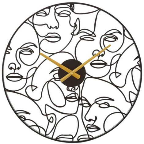 Orologio da parete con volti in ferro colore nero per salotto e cucina