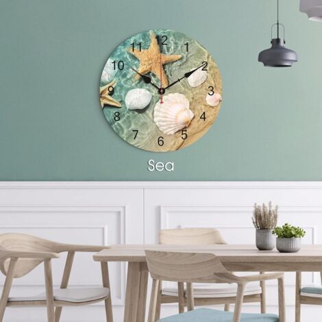 Orologio da parete da 30 cm con design a conchiglia/stella marina, silenzioso, senza ticchettio, a batteria, splendido orologio decorativo per camera da letto/soggiorno/cucina/bagno