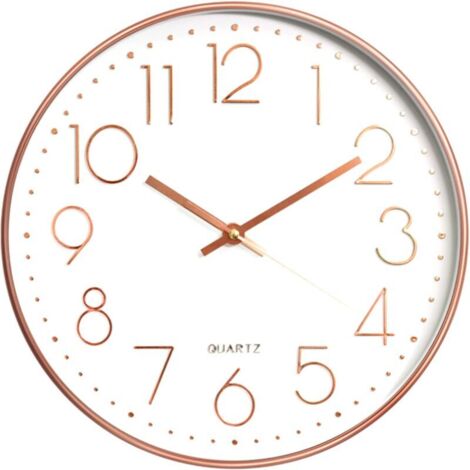 Orologio da parete decorativo silenzioso senza ticchettio, 30 cm, per cucina, soggiorno, camera da letto, ufficio (oro rosa)