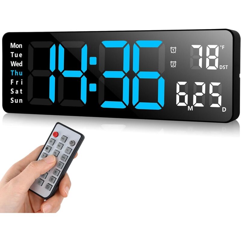 Image of Orologio da parete digitale a LED con telecomando, conto alla rovescia positivo, luminosità regolabile, orologi da parete per soggiorno, cucina,