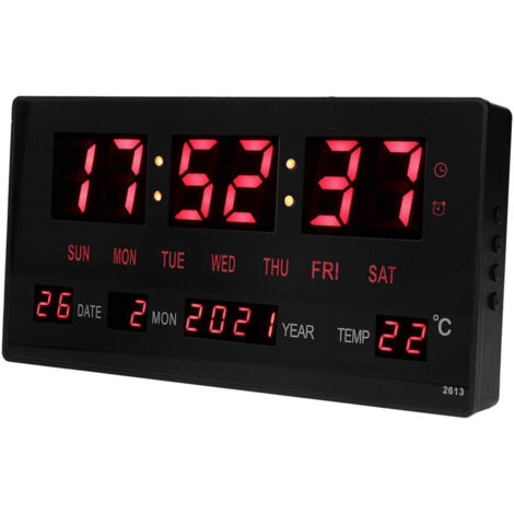 Orologio da parete digitale a LED SJLERST, ampio display, calendario elettronico preciso da appendere alla scrivania con indicazione della temperatura interna, spina 100-240V.