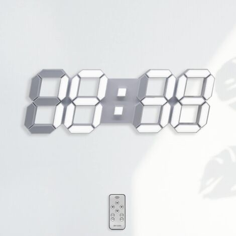 Orologio da parete digitale da 15" con LED 3D - Sveglia luminosa per camera da letto, soggiorno - Grande orologio moderno ed estetico con telecomando (luce bianca)