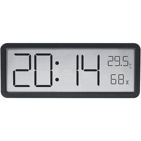 Orologio da parete digitale KZQ con schermo LCD, visualizzazione di ora, temperatura, umidità, orologio elettronico per casa e ufficio con molteplici funzioni di visualizzazione (nero), 20,2 x 8 x 2 c