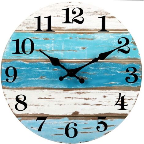 Orologio da parete GABRIELLE - Orologio da parete a tema spiaggia blu, a batteria, silenzioso, senza ticchettio, rustico, stile nautico, rotondo, vintage, decorativo per casa, cucina, soggiorno, uffic