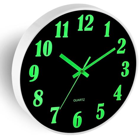Orologio da parete grande luminoso da 12 pollici con numeri luminosi, orologio da parete silenzioso, nessun ticchettio, orologio rotondo a batteria, orologio sospeso silenzioso per soggiorno