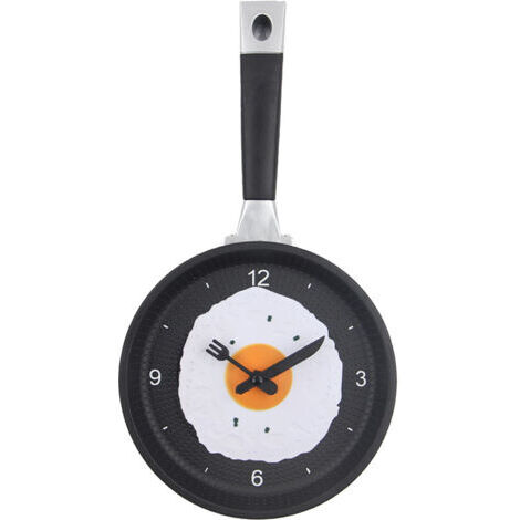 Orologio da parete in ABS a forma di padella, silenzioso, a batteria, per camera da letto, soggiorno, cucina, nero