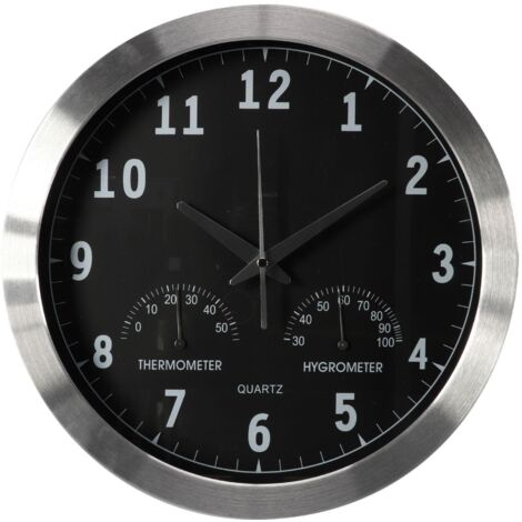 OROLOGIO DA PARETE IN ALLUMINIO CON TERMOMETRO E IGROMETRO - Ø 35,5 cm
