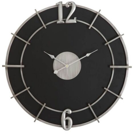 Orologio da parete in legno MDF e ferro color nero e argento per salotto e cucina