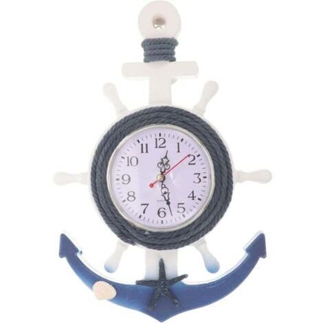 Orologio da parete in legno nautico, ancora a ruota di barca, orologio decorativo, orologio da parete in stile costiero, arredamento per la casa in stile mediterraneo, ornamento da appendere alla pare