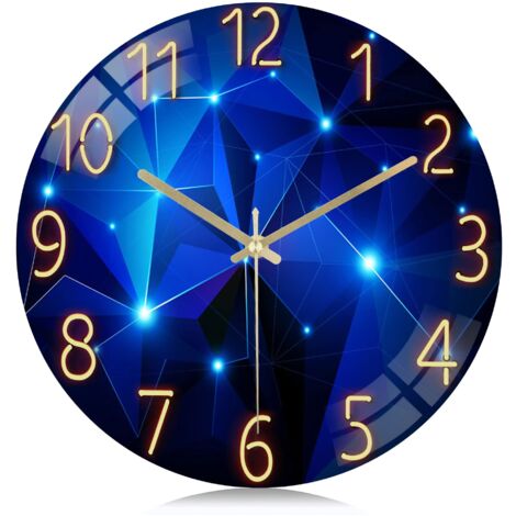 Orologio da parete in vetro con cielo stellato, orologio da parete blu creativo moderno e silenzioso, senza ticchettio, decorazione per soggiorno, camera da letto, ufficio, cucina, 30 cm