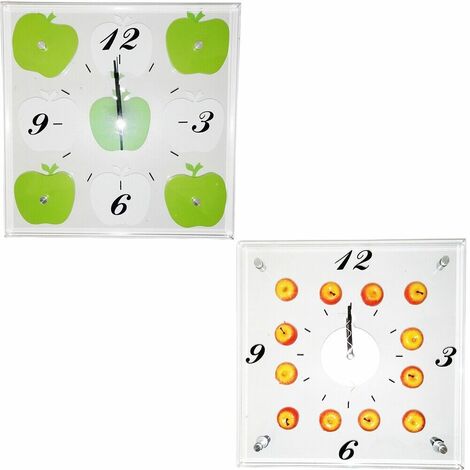 Orologio da parete in vetro con frutta mela rossa verde a muro per casa cucina cm 30x30 - colorigenerali: decoro mela verde