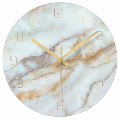 Orologio da parete in vetro di marmo silenzioso per soggiorno, 12 pollici, moderno, antigraffio, in marmo