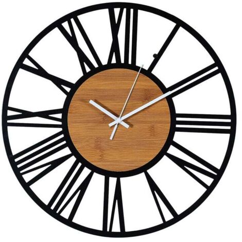Orologio da parete industriale vintage in legno nero, silenzioso, soggiorno 40 cm, confezione