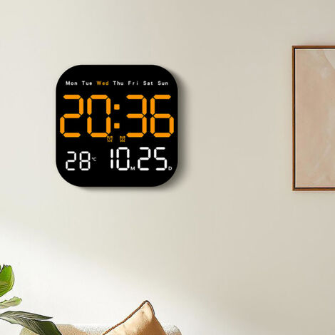 Orologio da parete LED multifunzione, telecomando, timer, conto alla rovescia, visualizzazione della temperatura, arancione