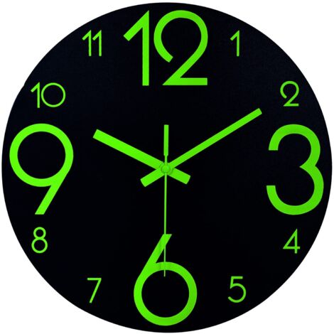 Orologio da parete luminoso da 30 cm - Pendolo da parete fluorescente silenzioso - Grande orologio da parete decorativo per cucina, ufficio, camera da letto (nero)