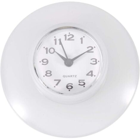 Orologio da parete, mini grazioso orologio da parete con ventosa per specchio da cucina, da bagno, impermeabile, al quarzo, decorazione (bianco)