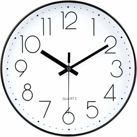 Orologio da parete moderno, 30 cm, silenzioso, al quarzo, senza ticchettio, a batteria, decorativo, rotondo, per ufficio, aula, scuola - Nero