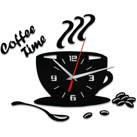 Orologio da parete moderno silenzioso fai da te in acrilico, adesivo murale con numeri vuoti a forma di tazza da caffè