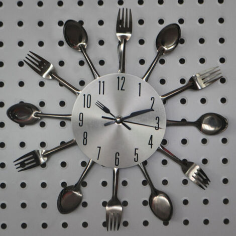Orologio da parete nero per cucina/sala da pranzo, con movimento silenzioso.